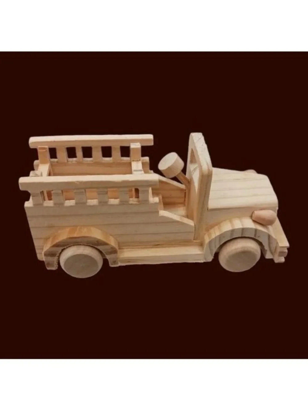 Vtg Natural Wooden Toy Vehicle Lot of 5 Fire Trucks Ambulance Dump & Log Truck